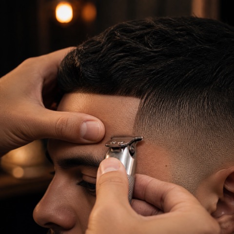 Trimmer squaring up a crisp hairline