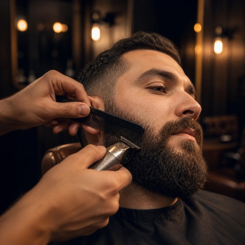 Beard shaped with comb and trimmer