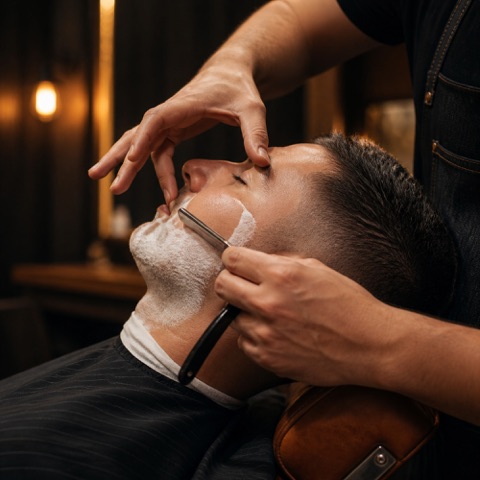 Straight razor passing through warm lather